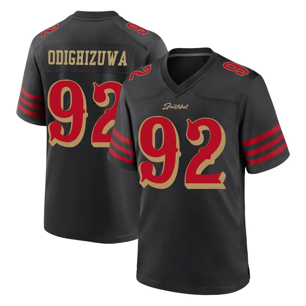 SF.49ers #92 Osa Odighizuwa Player Black Rivalries Collection Home Game PETTCS Stitched Jerseys