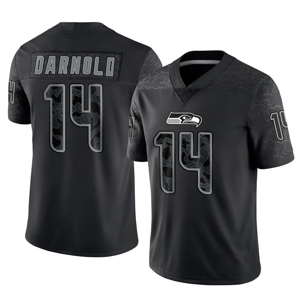 S.Seahawks #14 Sam Darnold Player Black Limited Reflective Home Game PETTCS Stitched Jerseys