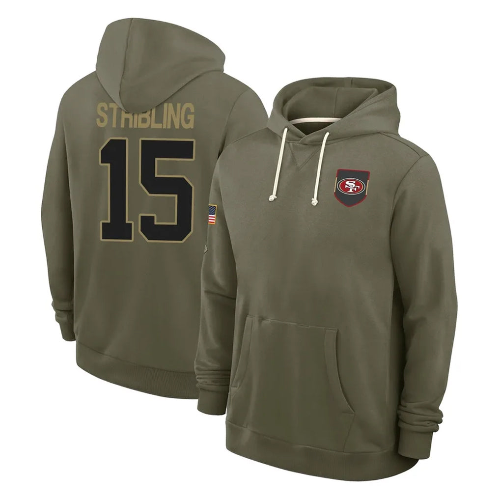 SF.49ers #15 De'Zhaun Stribling Player Olive Salute to Service Pullover Hoodies Limited PETTCS Stitched Jerseys