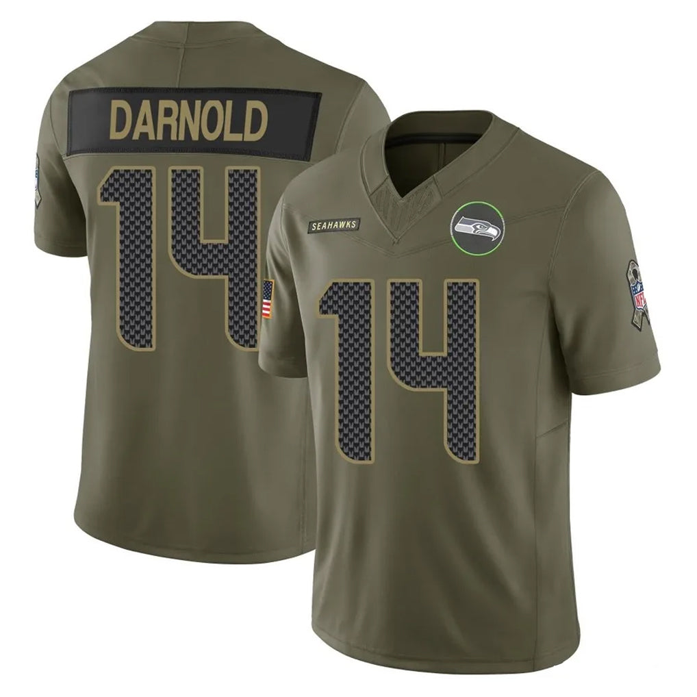 S.Seahawks #14 Sam Darnold Player Olive 2025 Salute To Service Limited Home Game PETTCS Stitched Jerseys