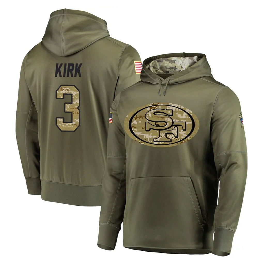 SF.49ers #3 Christian Kirk Player Olive Salute to Service Pullover Hoodie Home Game PETTCS Stitched Jerseys