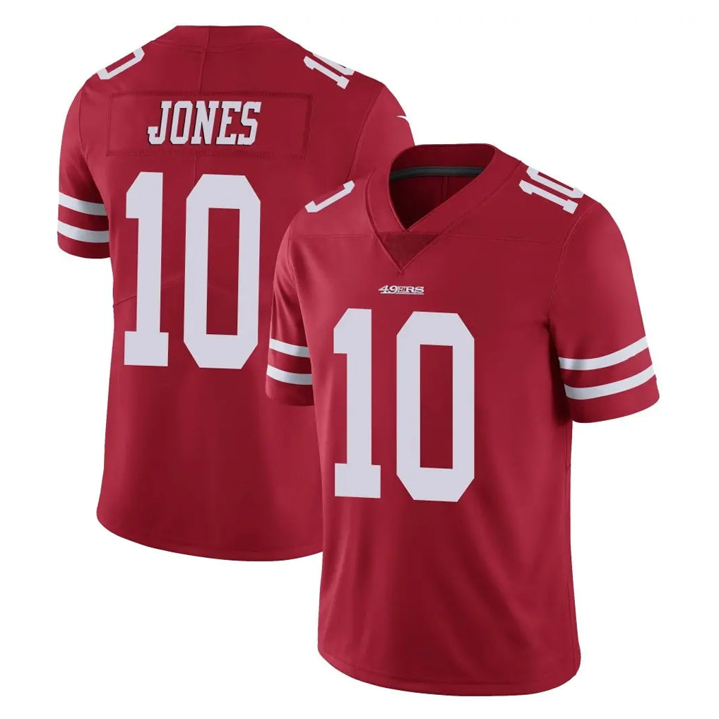SF.49ers #10 Mac Jones Player Red Limited Vapor Untouchable Home Game PETTCS Stitched Jerseys