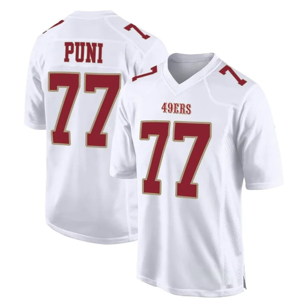 SF.49ers #77 Dominick Puni Player White Fashion Home Game PETTCS Stitched Jerseys