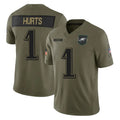 P.Eagles #1 Jalen Hurts Player Olive 2025 Salute To Service Limited PETTCS Stitched Jerseys