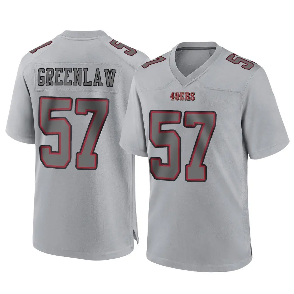 SF.49ers #57 Dre Greenlaw Player Gray Atmosphere Fashion Home Game PETTCS Stitched Jerseys