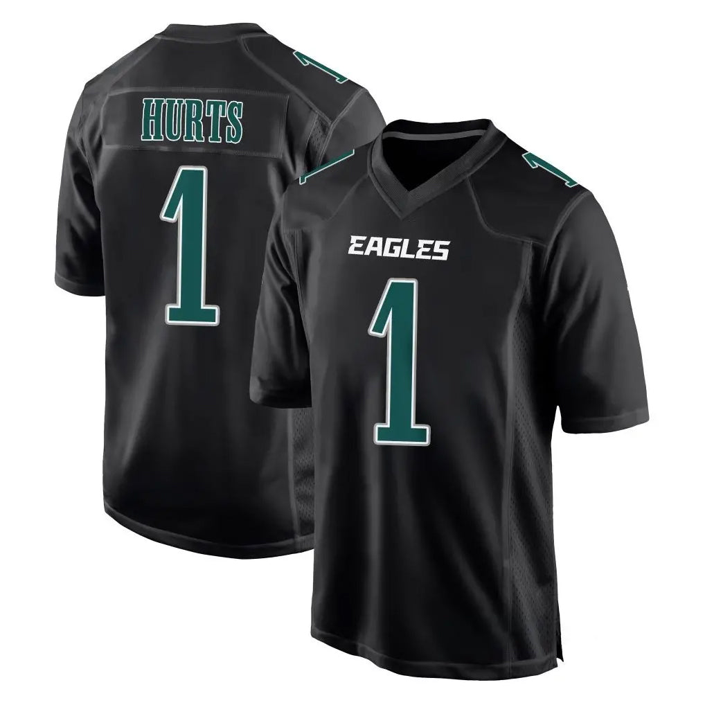 P.Eagles #1 Jalen Hurts Player Carbon Black Fashion Home Game PETTCS Stitched Jerseys