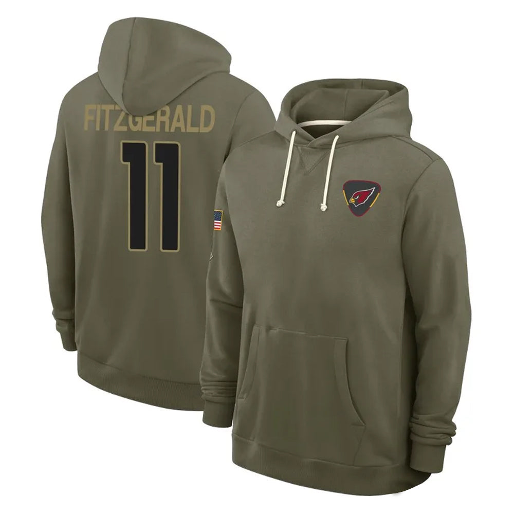 A.Cardinals #11 Larry Fitzgerald Player Olive Salute to Service Hoodies PETTCS Stitched Jerseys
