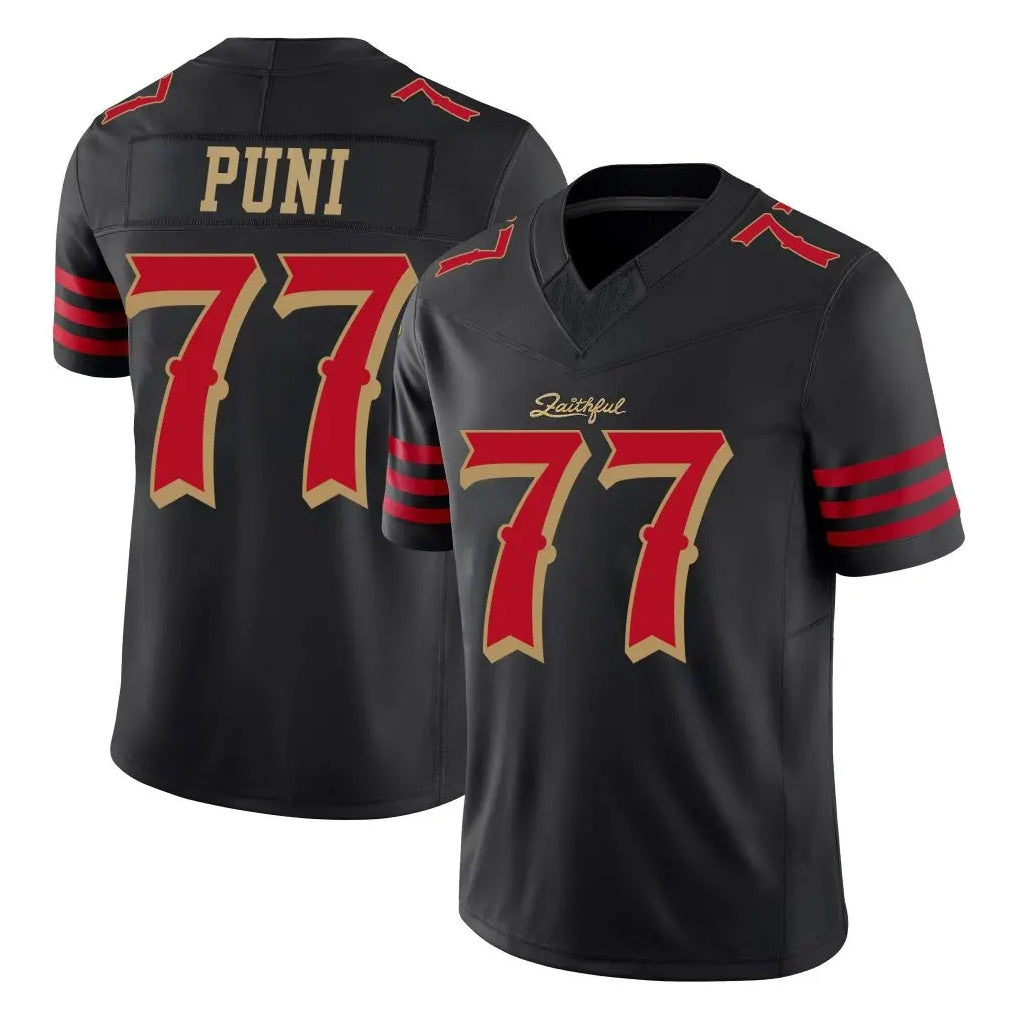 SF.49ers #77 Dominick Puni Player Black Limited Rivalries Collection Home Game PETTCS Stitched Jerseys