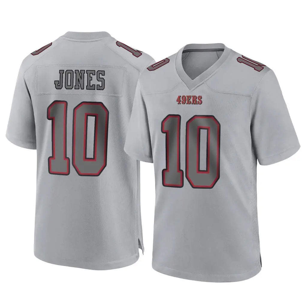 SF.49ers #10 Mac Jones Player Gray Atmosphere Fashion Home Game PETTCS Stitched Jerseys