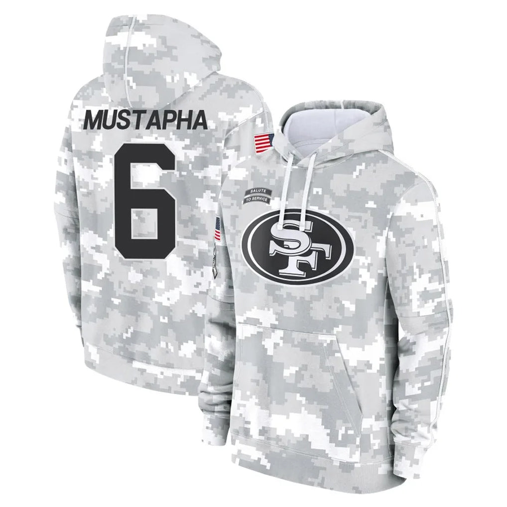 SF.49ers #6 Malik Mustapha Player Arctic Camo Limited Salute to Service Pullover Hoodies Game PETTCS Stitched Jerseys