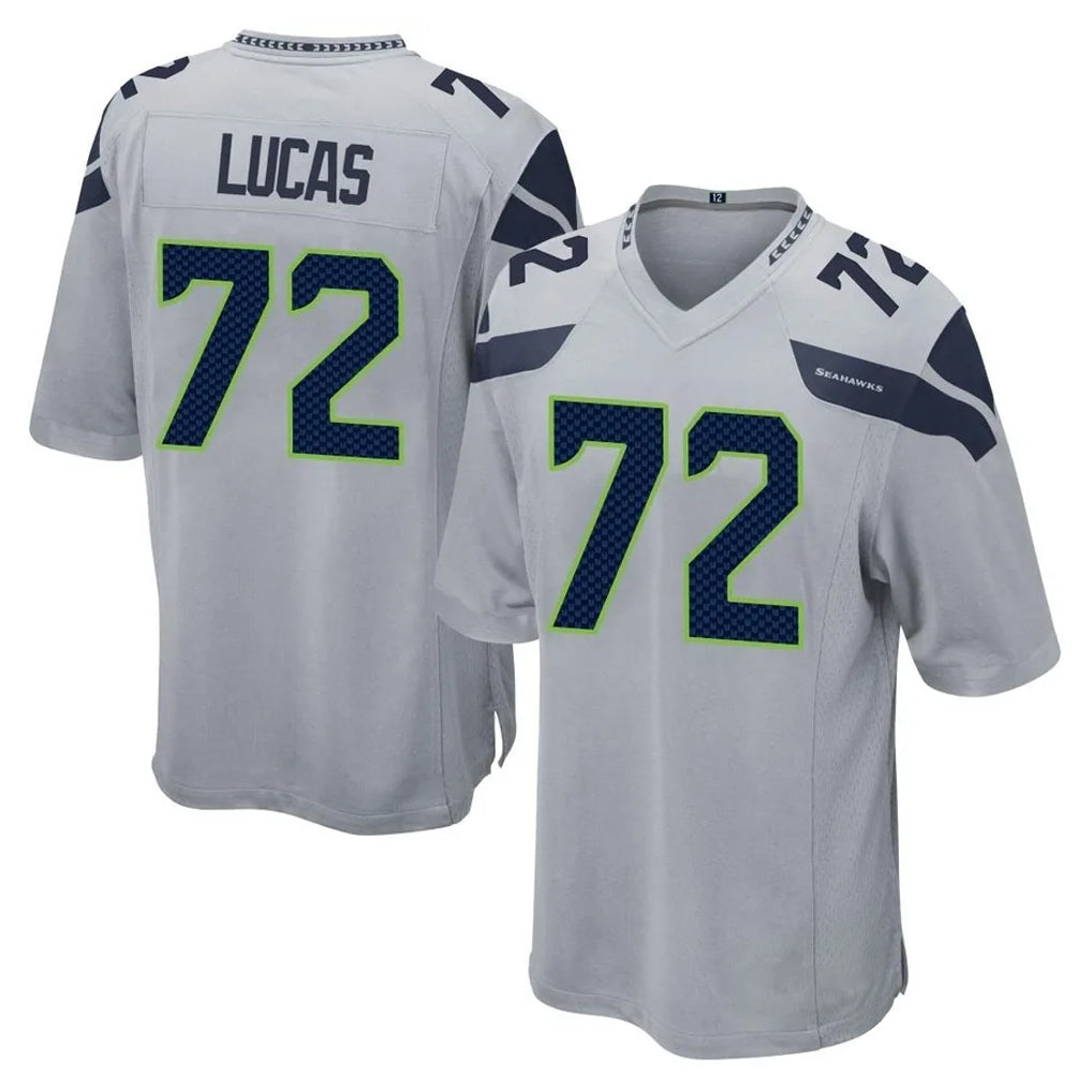 S.Seahawks #72 Abraham Lucas Player Gray Home Game PETTCS Stitched Jerseys