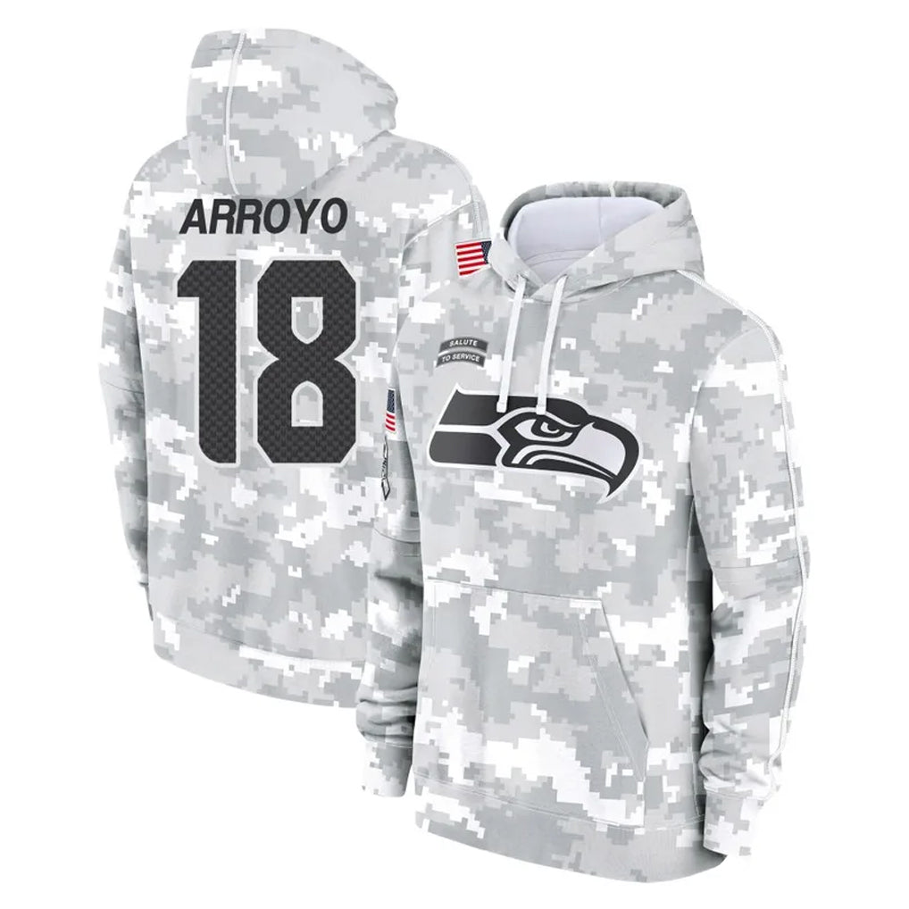 S.Seahawks #18 Elijah Arroyo Player Arctic Camo Limited Salute to Service Pullover Hoodies Game PETTCS Stitched Jerseys