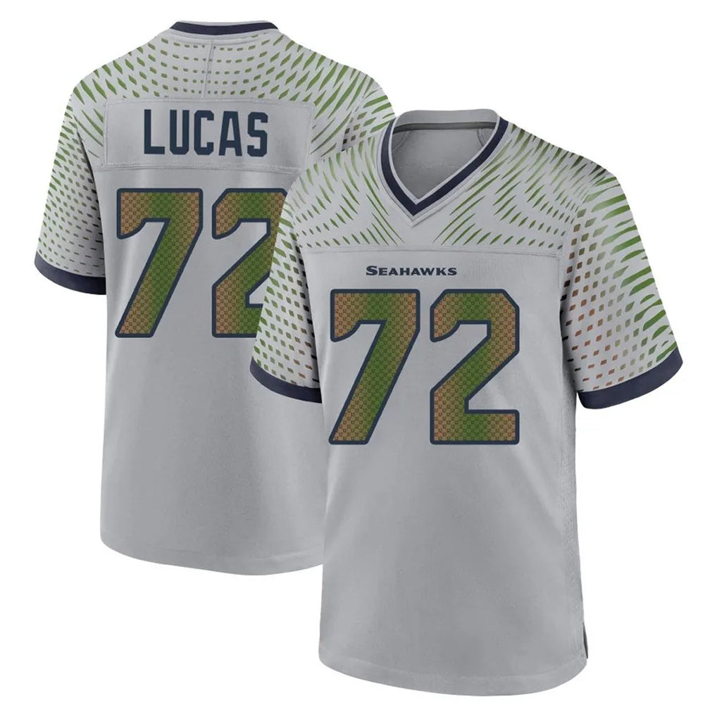 S.Seahawks #72 Abraham Lucas Player Grey 2025 Rivalries Collection Home Game PETTCS Stitched Jerseys