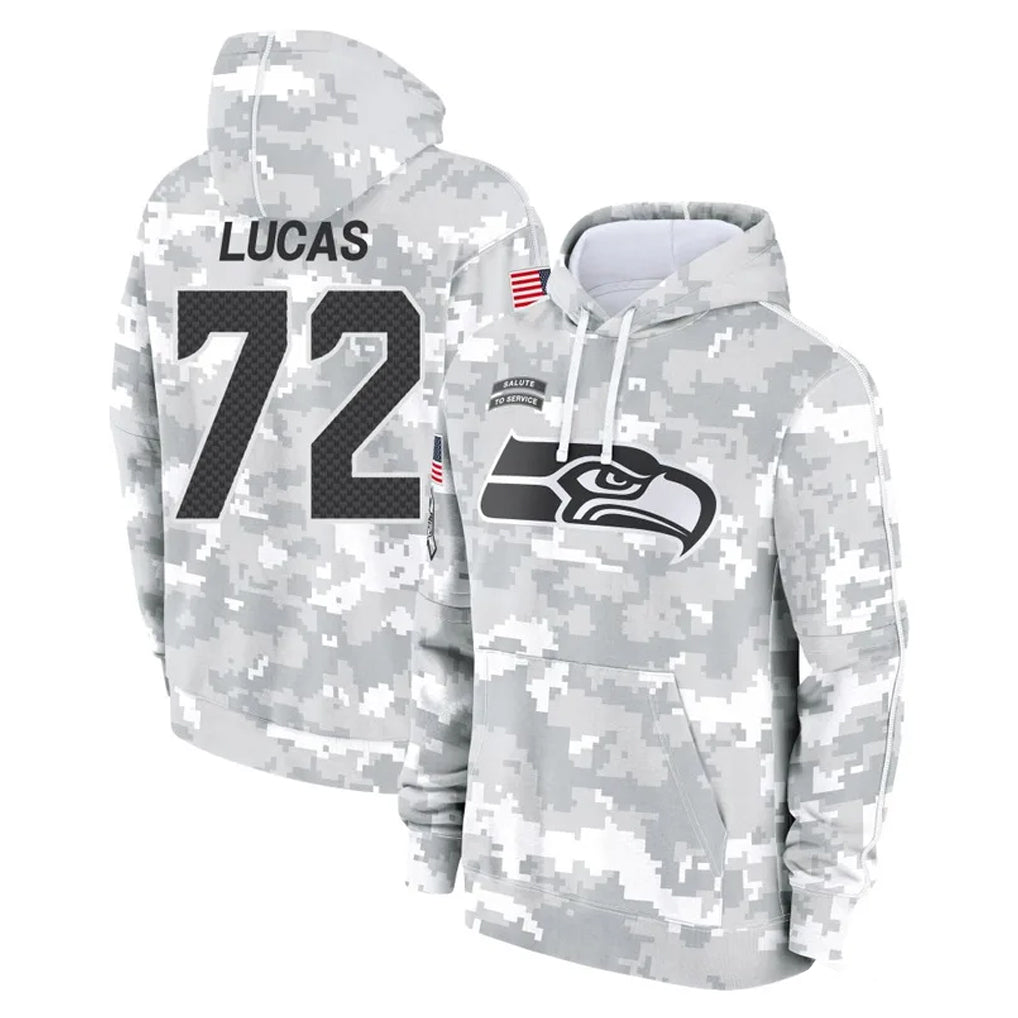 S.Seahawks #72 Abraham Lucas Player Arctic Camo Limited Salute to Service Pullover Hoodies Game PETTCS Stitched Jerseys