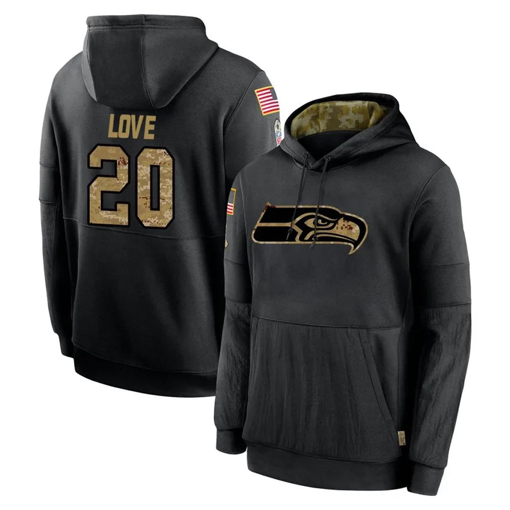 S.Seahawks #20 Julian Love Player Black Salute to Service Hoodies Limited Game PETTCS Stitched Jerseys