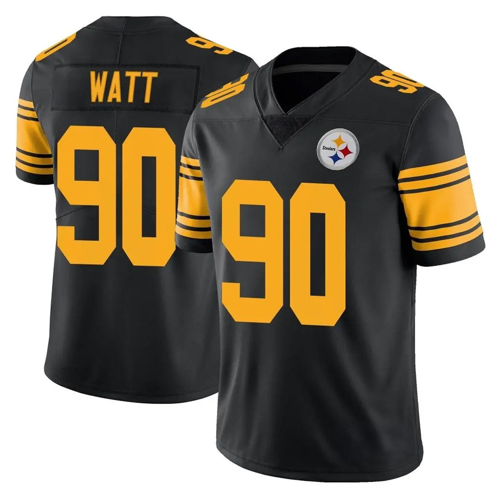 P.Steelers #90 T.J. Watt Player Black Limited Color Rush Home Game PETTCS Stitched Jerseys