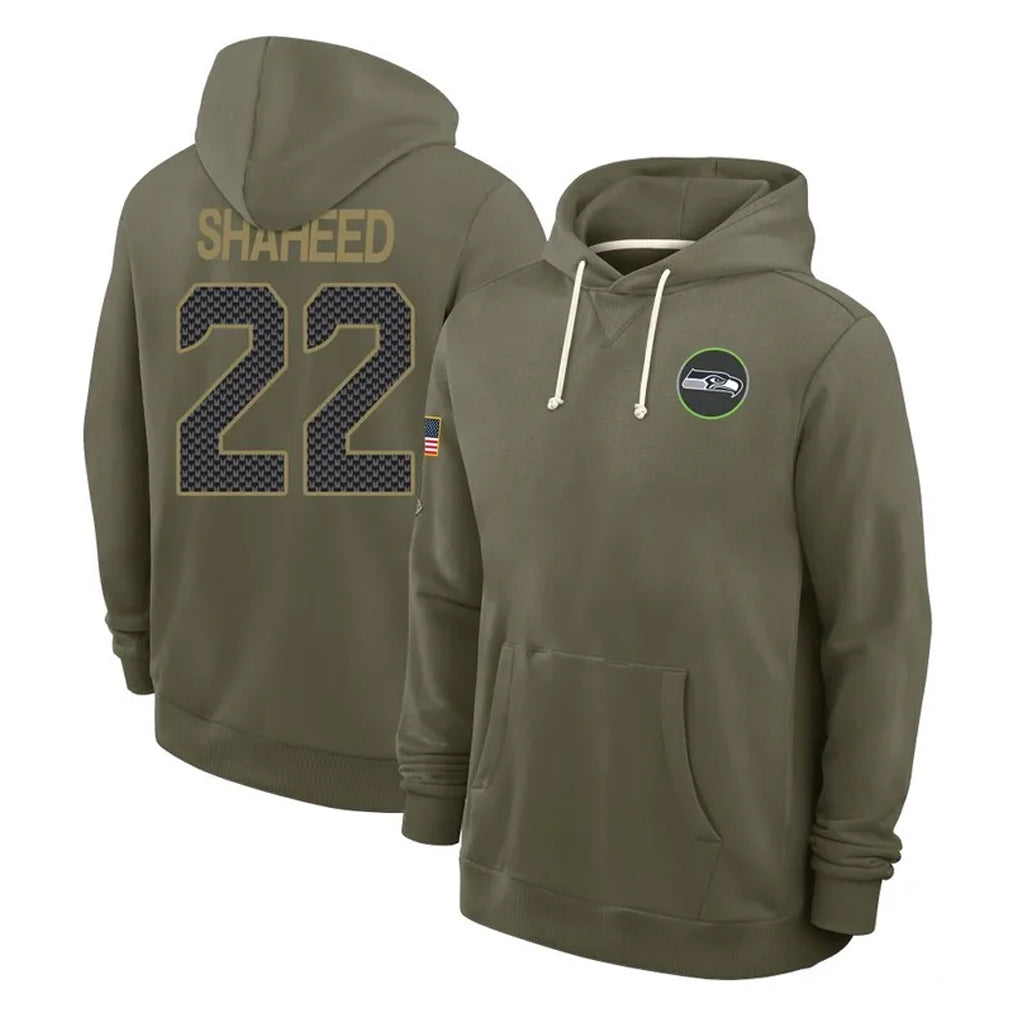 S.Seahawks #22 Rashid Shaheed Player Olive Salute to Service Pullover Hoodies Limited PETTCS Stitched Jerseys