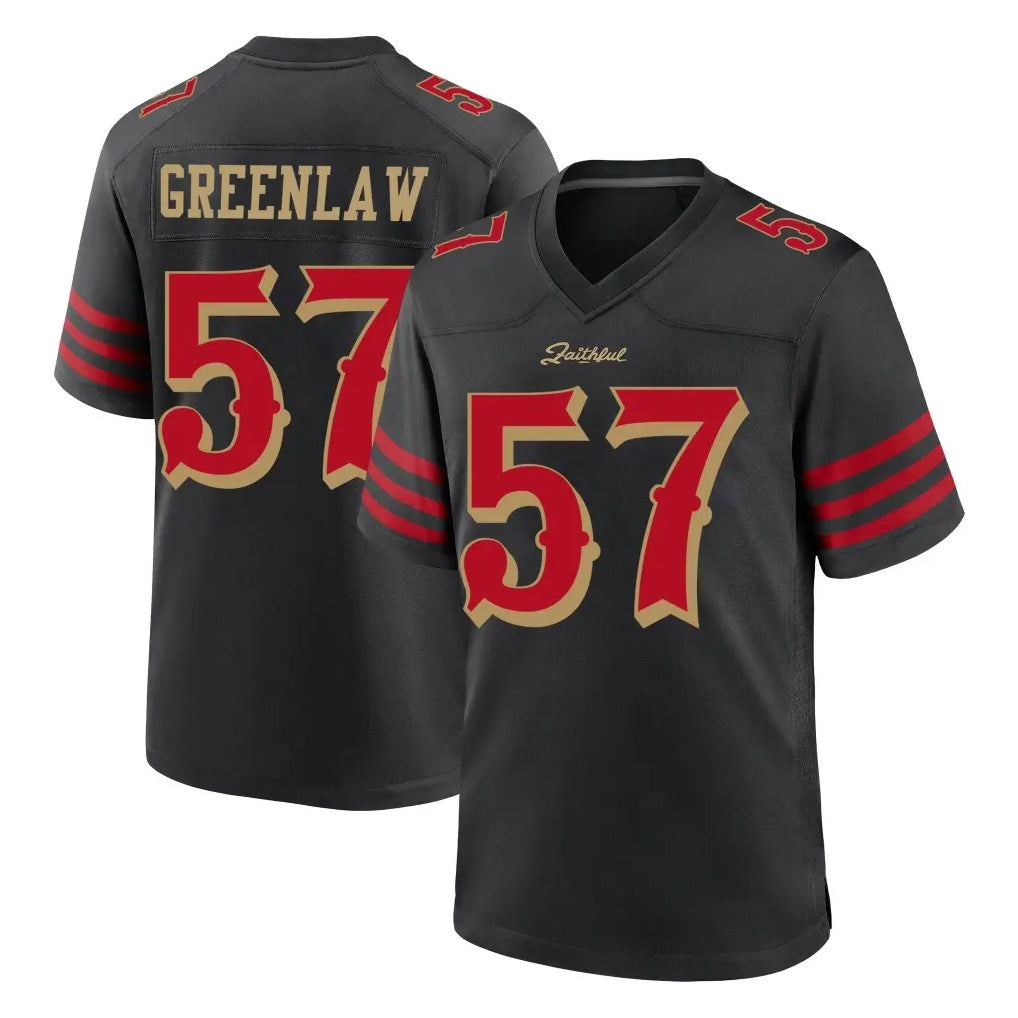 SF.49ers #57 Dre Greenlaw Player Black Rivalries Collection Home Game PETTCS Stitched Jerseys