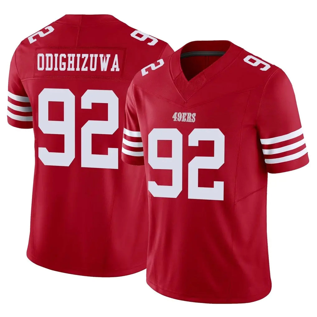 SF.49ers #92 Osa Odighizuwa Player Red Limited Vapor F.U.S.E. Home Game PETTCS Stitched Jerseys