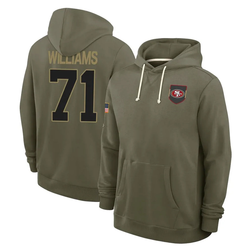 SF.49ers #71 Trent Williams Player Olive Salute to Service Pullover Hoodies Limited PETTCS Stitched Jerseys