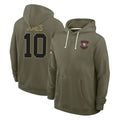 SF.49ers #10 Mac Jones Player Olive Salute to Service Pullover Hoodies Limited PETTCS Stitched Jerseys