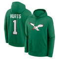 P.Eagles #1 Jalen Hurts Player Green Pullover Hoodies Home Game PETTCS Stitched Jerseys