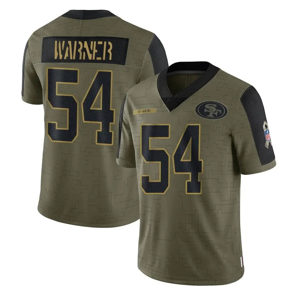 SF.49ers #54 Fred Warner Player Olive Salute To Service Limited Game PETTCS Stitched Jerseys