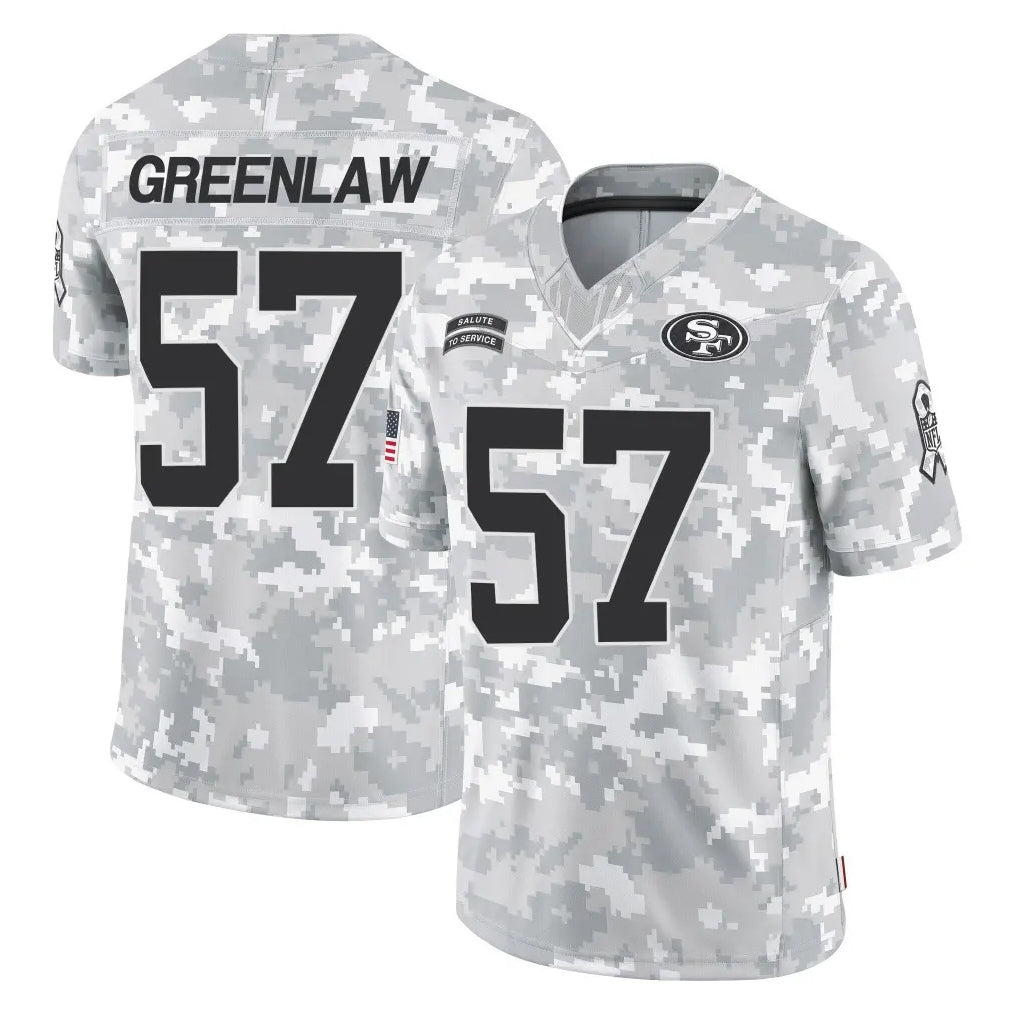 SF.49ers #57 Dre Greenlaw Player Arctic Camo Limited Salute To Service Home Game PETTCS Stitched Jerseys