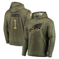 P.Eagles #1 Jalen Hurts Player Olive Salute to Service Pullover Hoodies Home Game PETTCS Stitched Jerseys