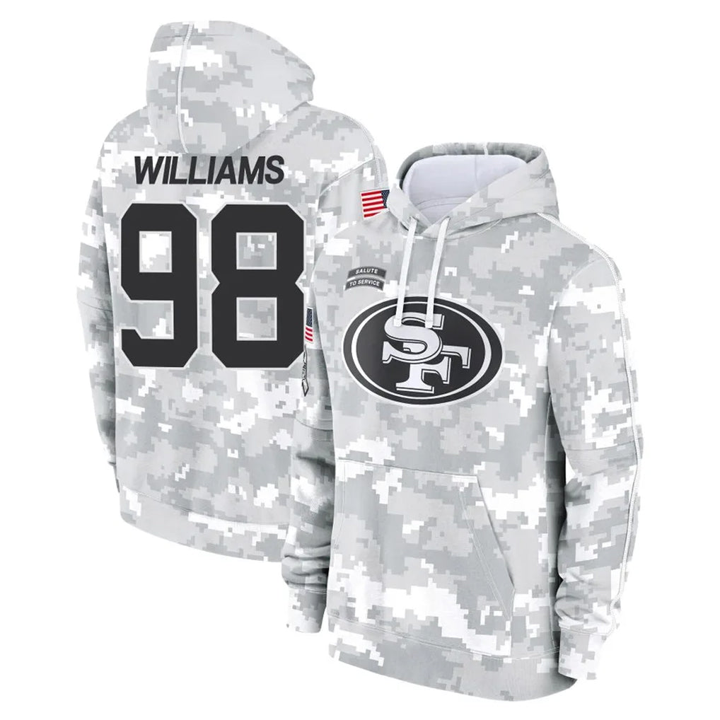SF.49ers #98 Mykel Williams Player Arctic Camo Limited Salute to Service Pullover Hoodies Game PETTCS Stitched Jerseys