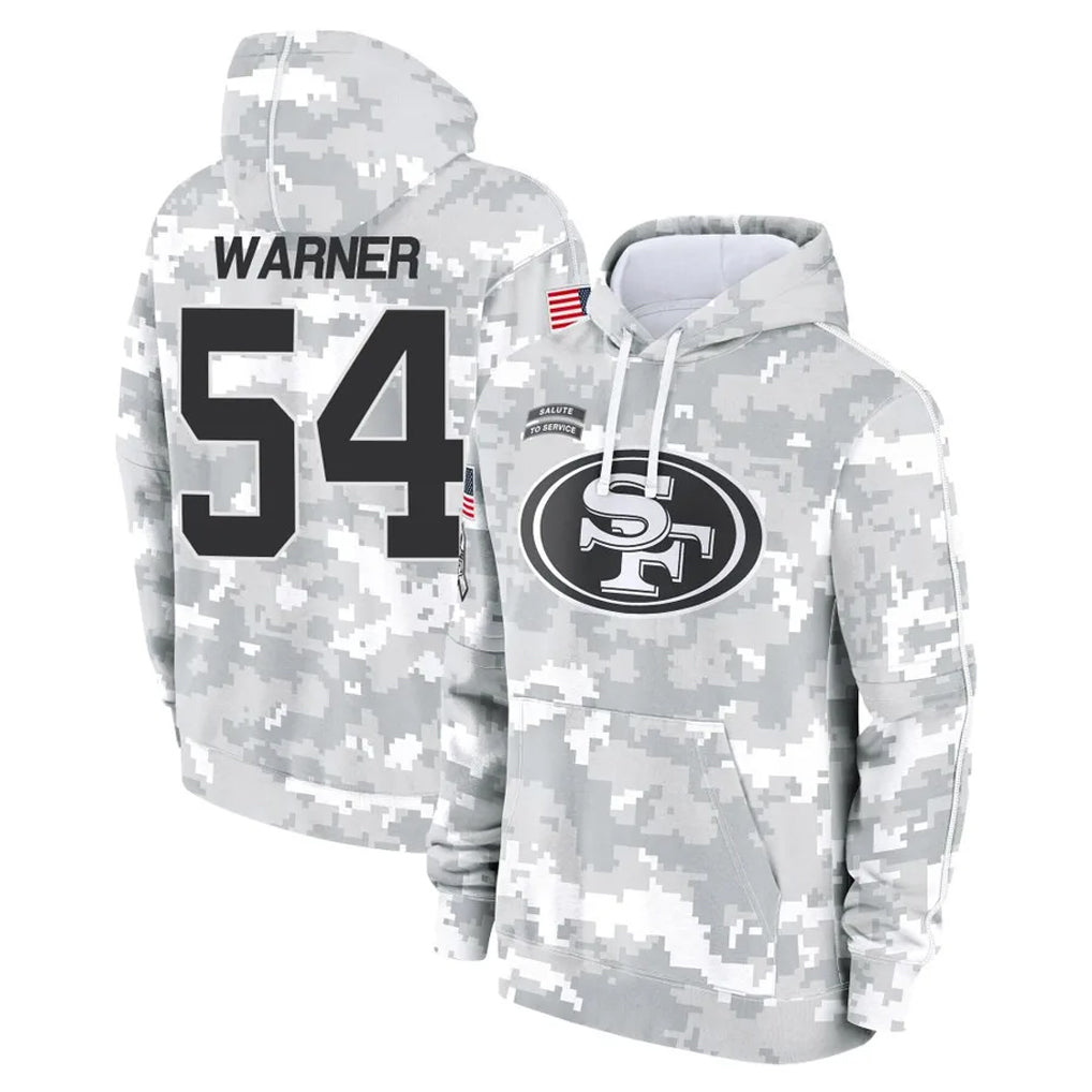 SF.49ers #54 Fred Warner Player Arctic Camo Limited Salute to Service Pullover Hoodies Game PETTCS Stitched Jerseys