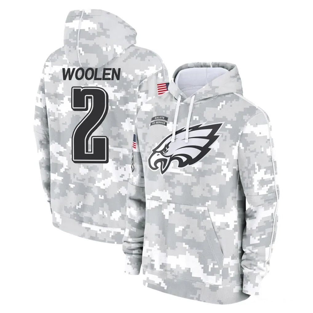 P.Eagles #2 Riq Woolen Player Arctic Camo Salute to Service Pullover Hoodies Limited Game PETTCS Stitched Jerseys