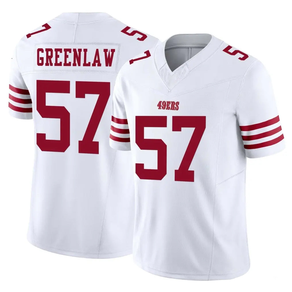 SF.49ers #57 Dre Greenlaw Player White Limited Vapor F.U.S.E. Home Game PETTCS Stitched Jerseys