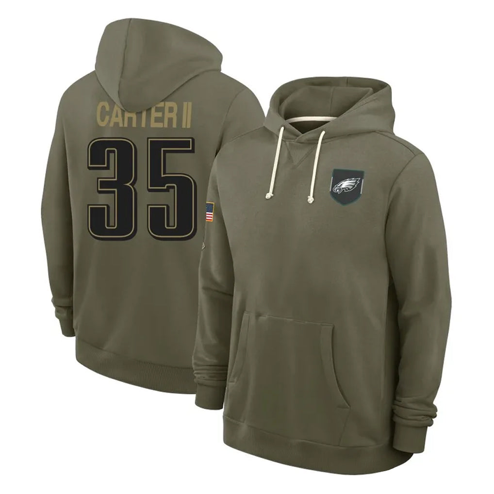 P.Eagles #35 Michael Carter II Player Olive Salute to Service Pullover Hoodies Limited PETTCS Stitched Jerseys