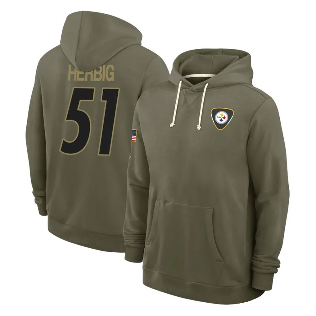 P.Steelers #51 Nick Herbig Player Olive Salute to Service Pullover Hoodies Limited PETTCS Stitched Jerseys