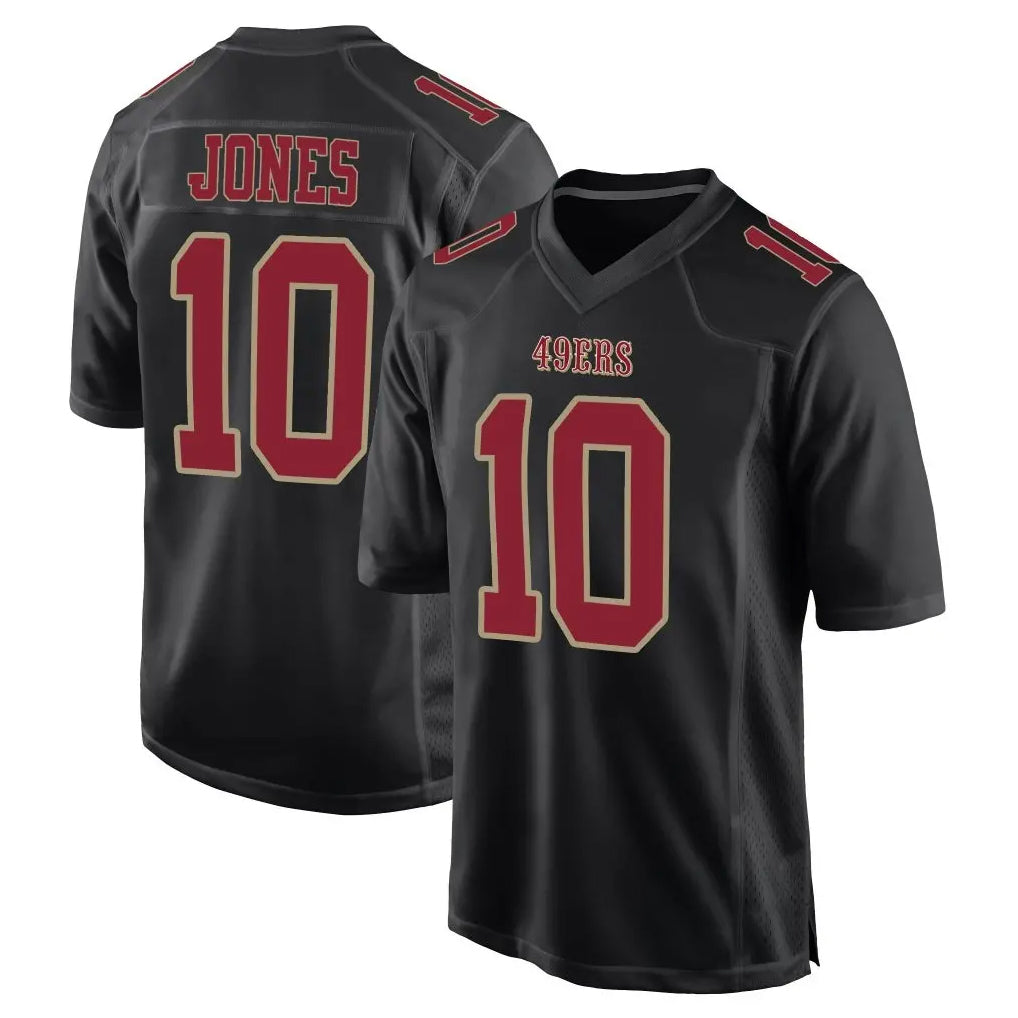 SF.49ers #10 Mac Jones Player Black Fashion Home Game PETTCS Stitched Jerseys