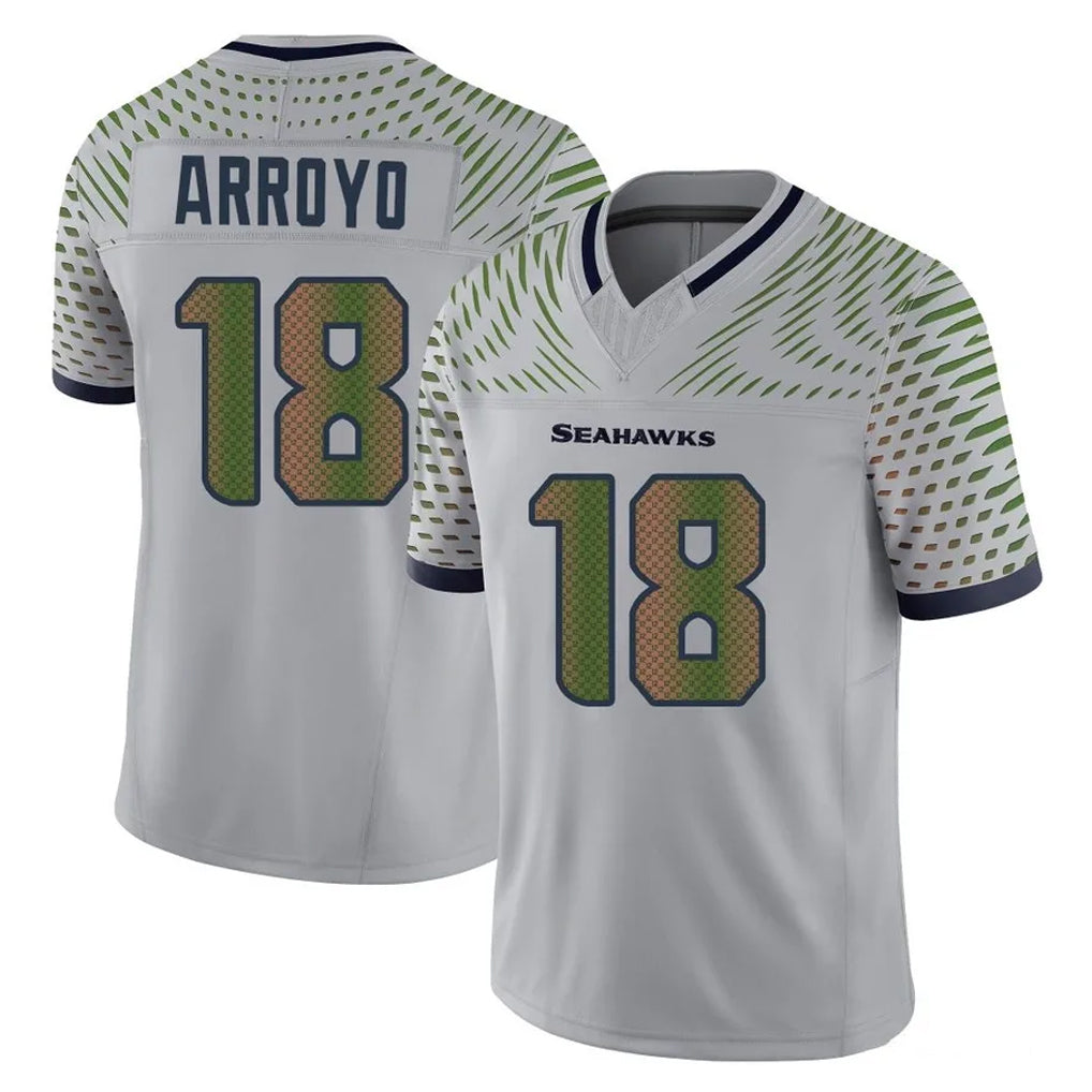 S.Seahawks #18 Elijah Arroyo Player Grey Limited 2025 Rivalries Collection Home Game PETTCS Stitched Jerseys
