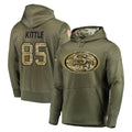 SF.49ers #85 George Kittle Player Olive Salute to Service Pullover Hoodie Home Game PETTCS Stitched Jerseys