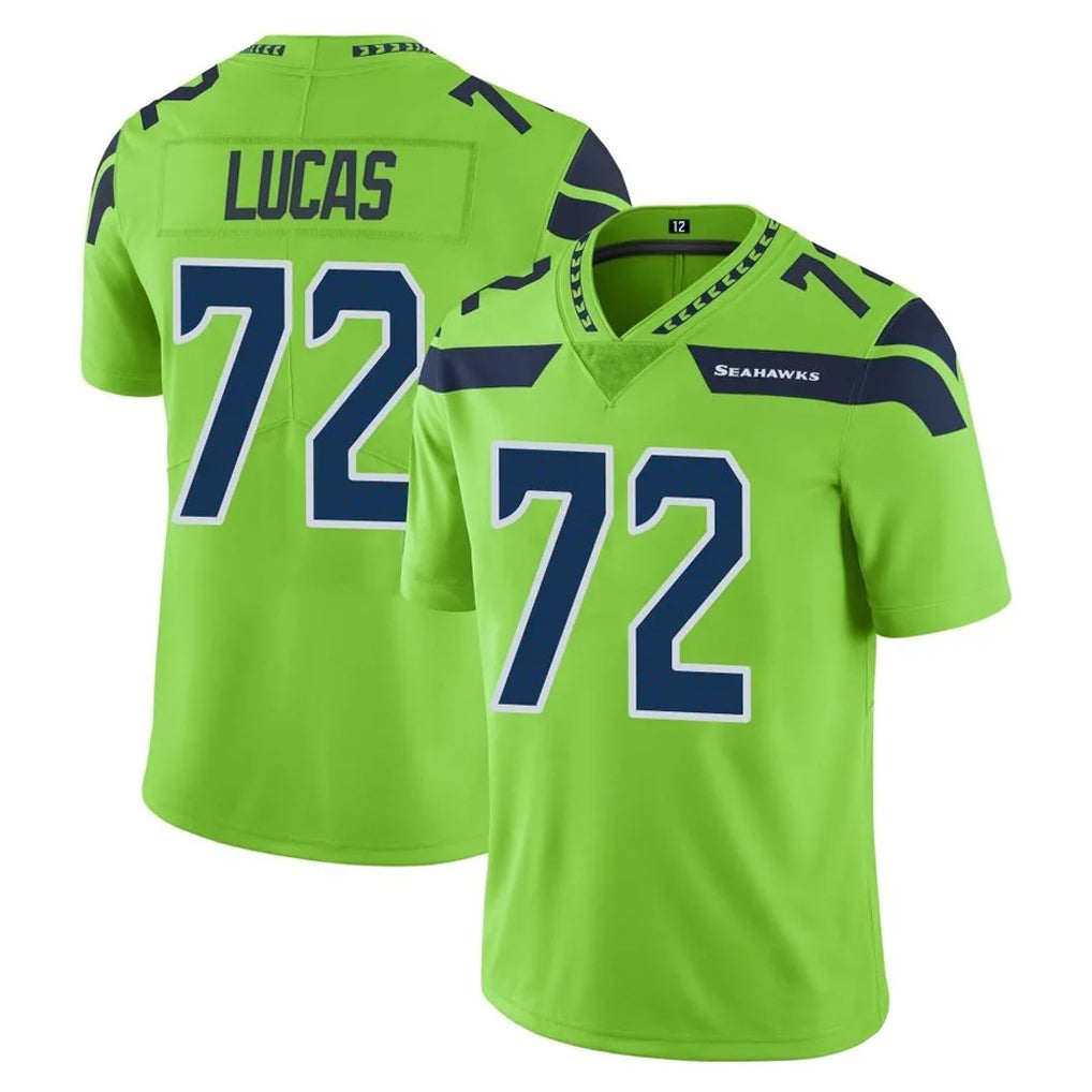 S.Seahawks #72 Abraham Lucas Player Green Limited Color Rush Home Game PETTCS Stitched Jerseys
