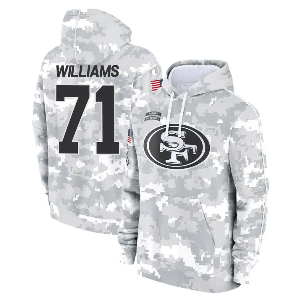 SF.49ers #71 Trent Williams Player Arctic Camo Limited Salute to Service Pullover Hoodies Game PETTCS Stitched Jerseys
