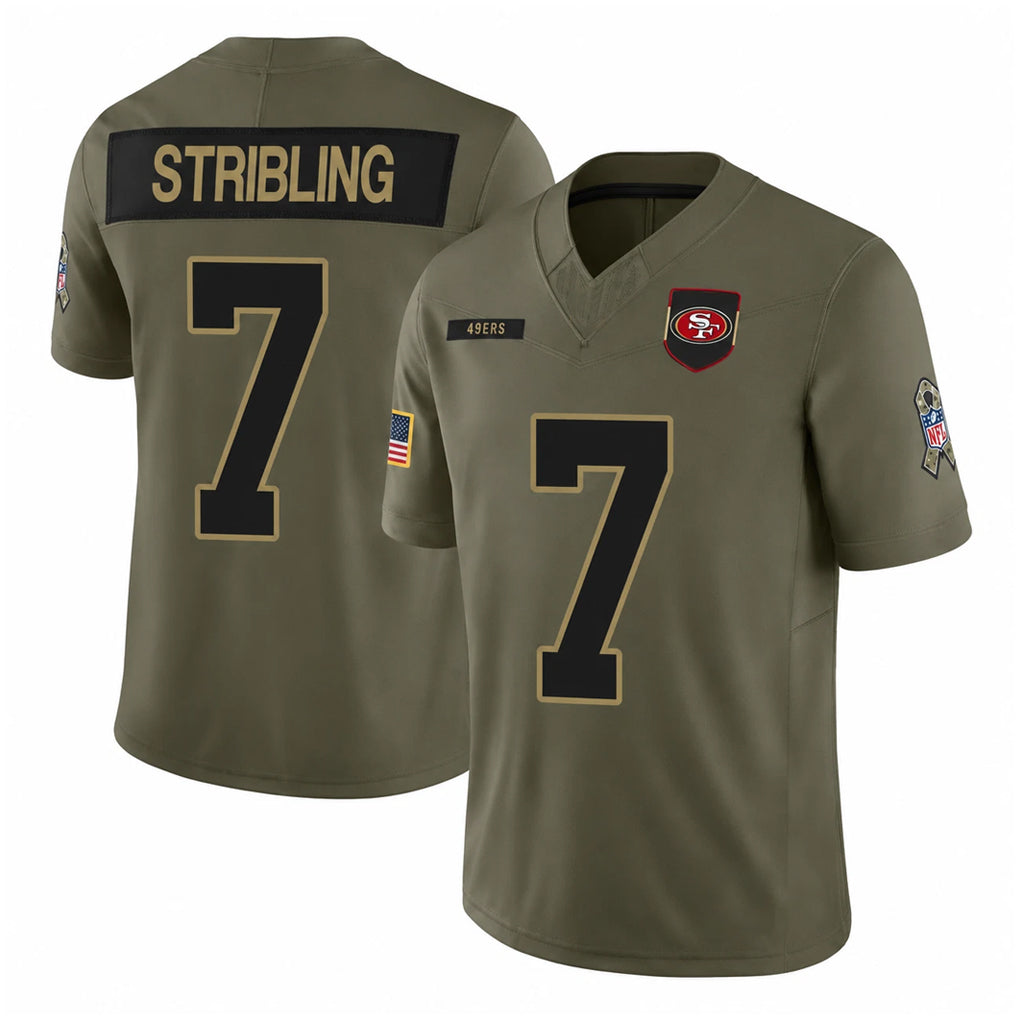 SF.49ers #7 De'Zhaun Stribling Player Olive 2025 Salute To Service Limited Home Game PETTCS Stitched Jerseys