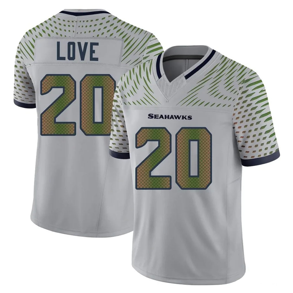 S.Seahawks #20 Julian Love Player Grey Limited 2025 Rivalries Collection Home Game PETTCS Stitched Jerseys