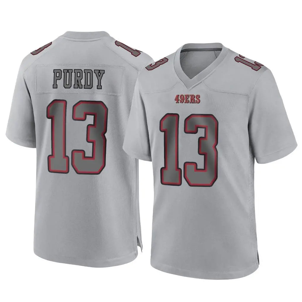 SF.49ers #13 Brock Purdy Player Gray Atmosphere Fashion Home Game PETTCS Stitched Jerseys