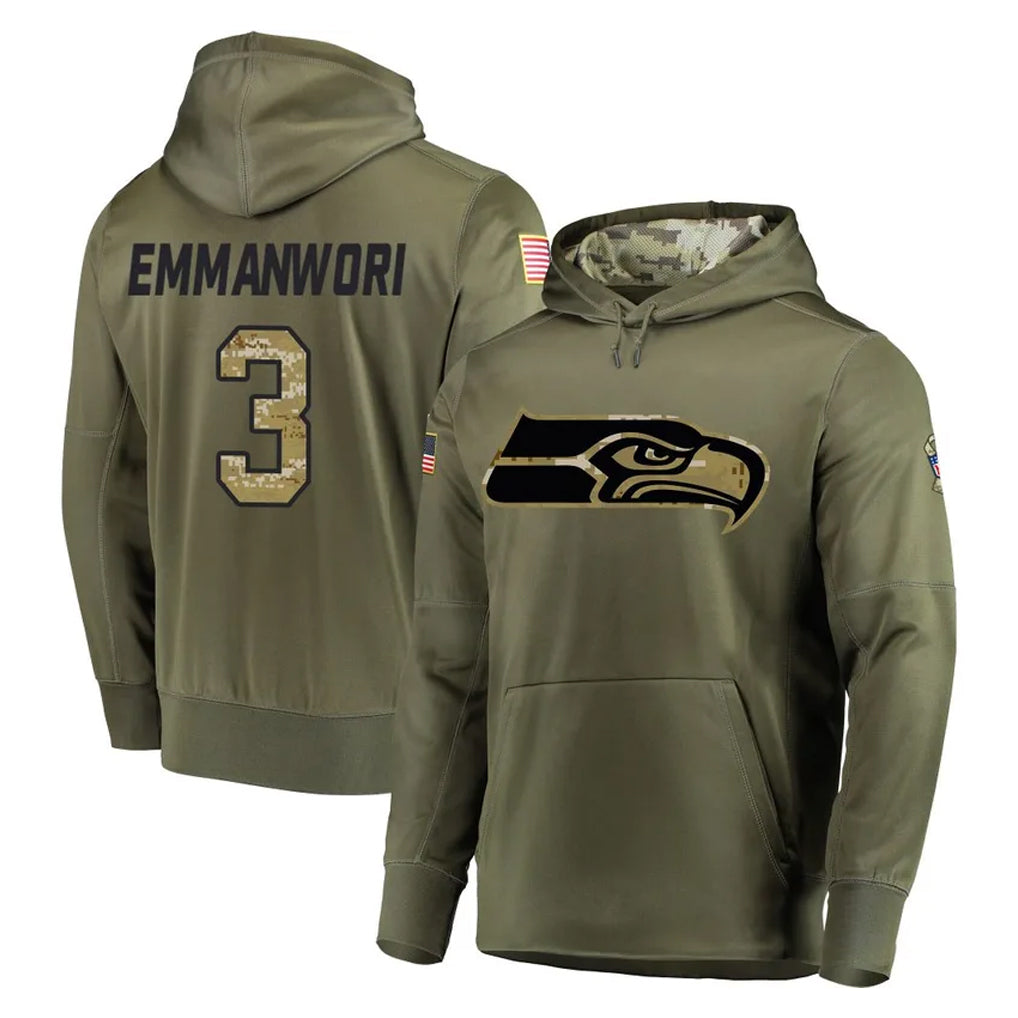 S.Seahawks #3 Nick Emmanwori Player Olive Salute to Service Pullover Hoodie Home Game PETTCS Stitched Jerseys