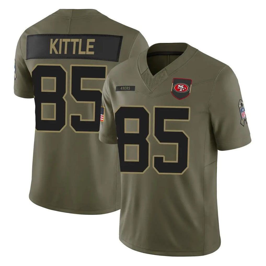 SF.49ers #85 George Kittle Player Olive 2025 Salute To Service Limited Home Game PETTCS Stitched Jerseys
