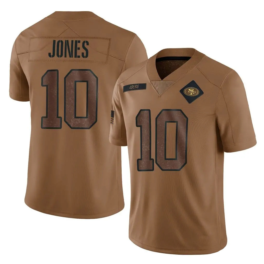 SF.49ers #10 Mac Jones Player Brown Limited Salute To Service Home Game PETTCS Stitched Jerseys