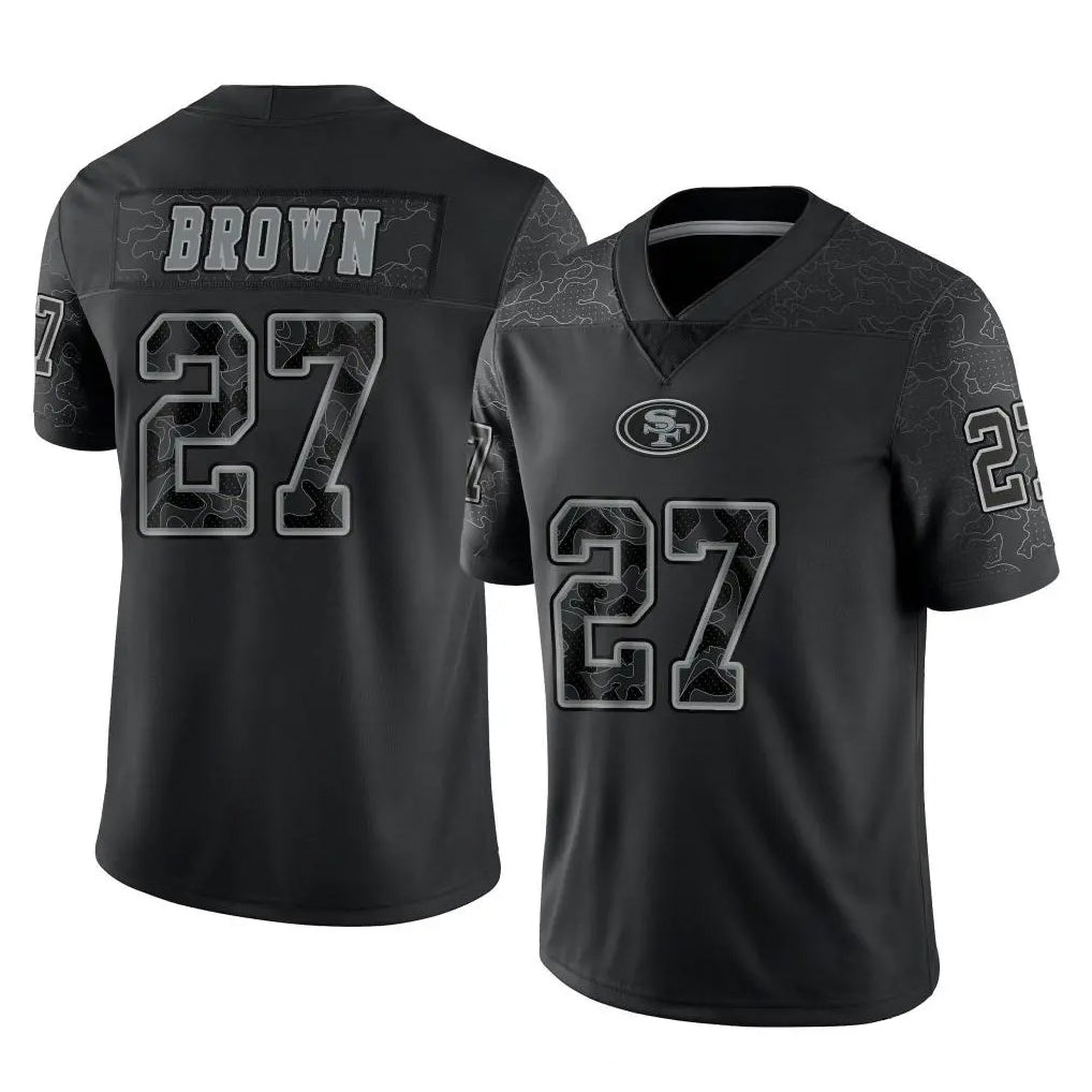 SF.49ers #27 Ji'Ayir Brown Player Black Limited Reflective Home Game PETTCS Stitched Jerseys