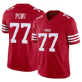 SF.49ers #77 Dominick Puni Player Red Limited Vapor F.U.S.E. Home Game PETTCS Stitched Jerseys