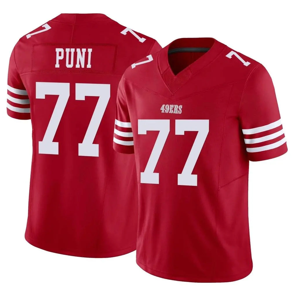 SF.49ers #77 Dominick Puni Player Red Limited Vapor F.U.S.E. Home Game PETTCS Stitched Jerseys