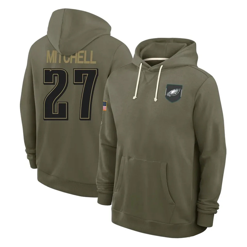 P.Eagles #27 Quinyon Mitchell Player Olive Salute to Service Pullover Hoodies Limited PETTCS Stitched Jerseys